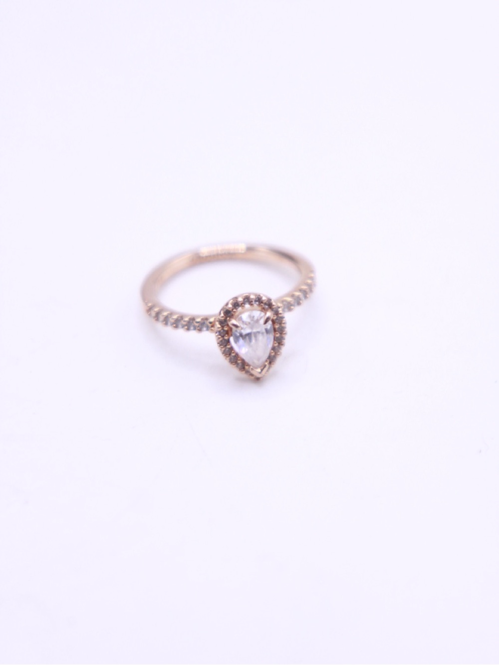 Pandora Gold plated Teardrop Ring with Clear Crystal